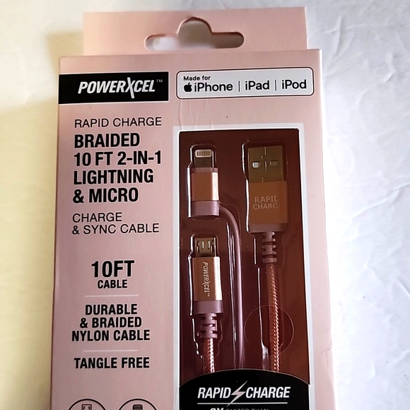 NIB POWERXCEL PINK RAPID GJARGE 10 FT CABLE FOR IPHONE/IPAD/IPOD - Picture 2 of 6